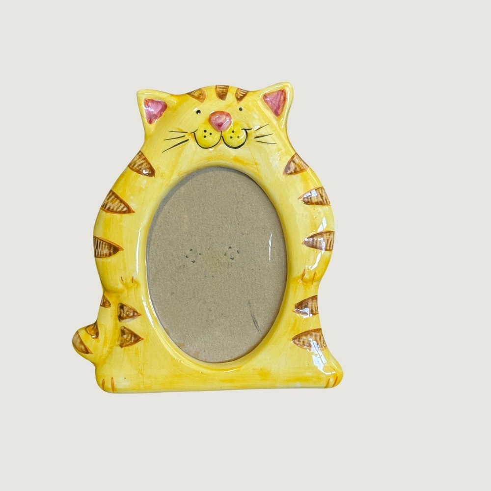 Giftco Inc Yellow Tabby Cat Ceramic Picture Frame Hand Painted Glossy Finish